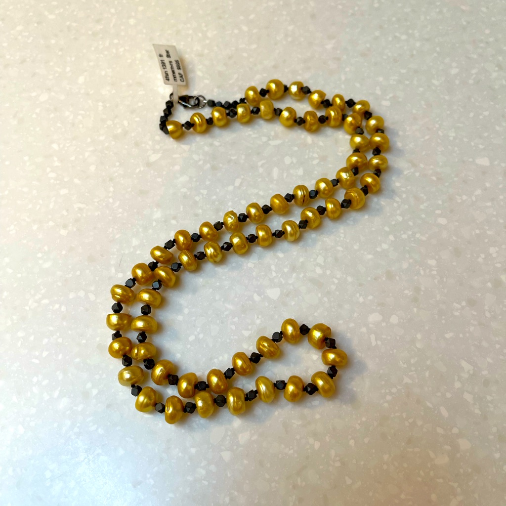 Golden Freshwater Pearl And Pyrite Necklace